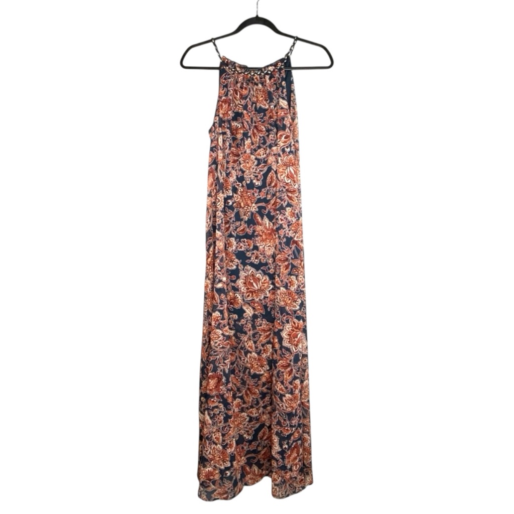 Xhilaration Women’s Floral Sleeveless Blue/Orange Sheer Lined Maxi Dress Size S